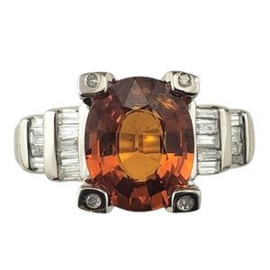14K White Gold Spessartite Garnet and Diamond Ring Size 8  #20707